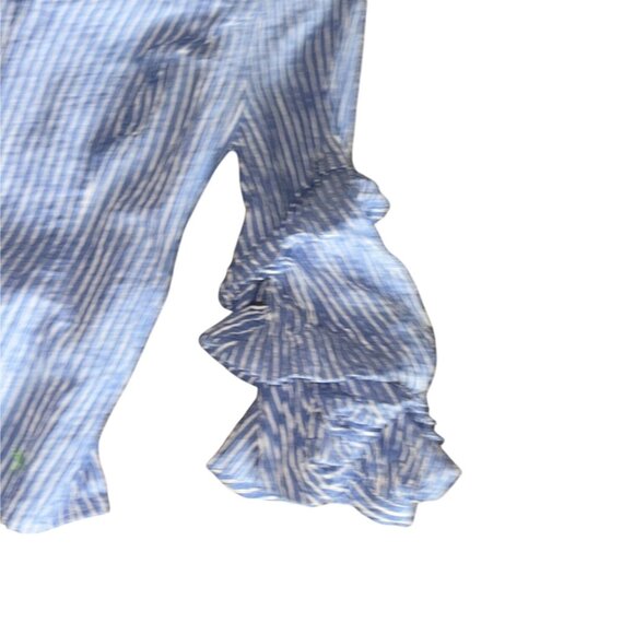 White House Black Market Blue & White Stripe Seersucker Ruffle Sleeve Blouse-Siz - Picture 5 of 8